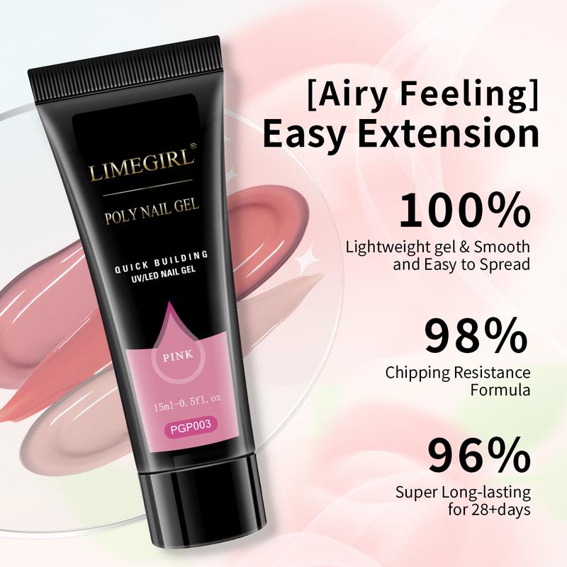 Limegirl Professional Poly Nail Gel Extension Kit, 1 Set Gel with 48W UV Lamp, 100Pcs Nail Extension Tips Nail Strengthener Builder with Soak-Off UV Gel, Manicure Salon Set，for Beginners，Gift for Women polygel  nail  kits manicure lover