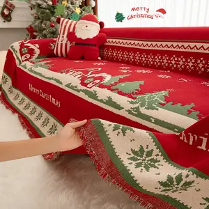 Christmas Sofa Throw Blanket with Tassels, Pet Protection, Fits 1-4 Seater Sofas, Home Decor Christmas Gift, Winter All-Purpose Cover
