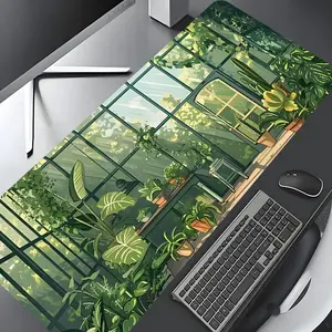 Sunlit Greenhouse Plant Design Large Gaming Mouse Pad, Washable Rubber Extended Desk Mat with Non-Slip Base, Girly Aesthetic Home Office Decor, Mouse Pads for Desk, Gaming Desk Accessory, Christian Gifts for Women