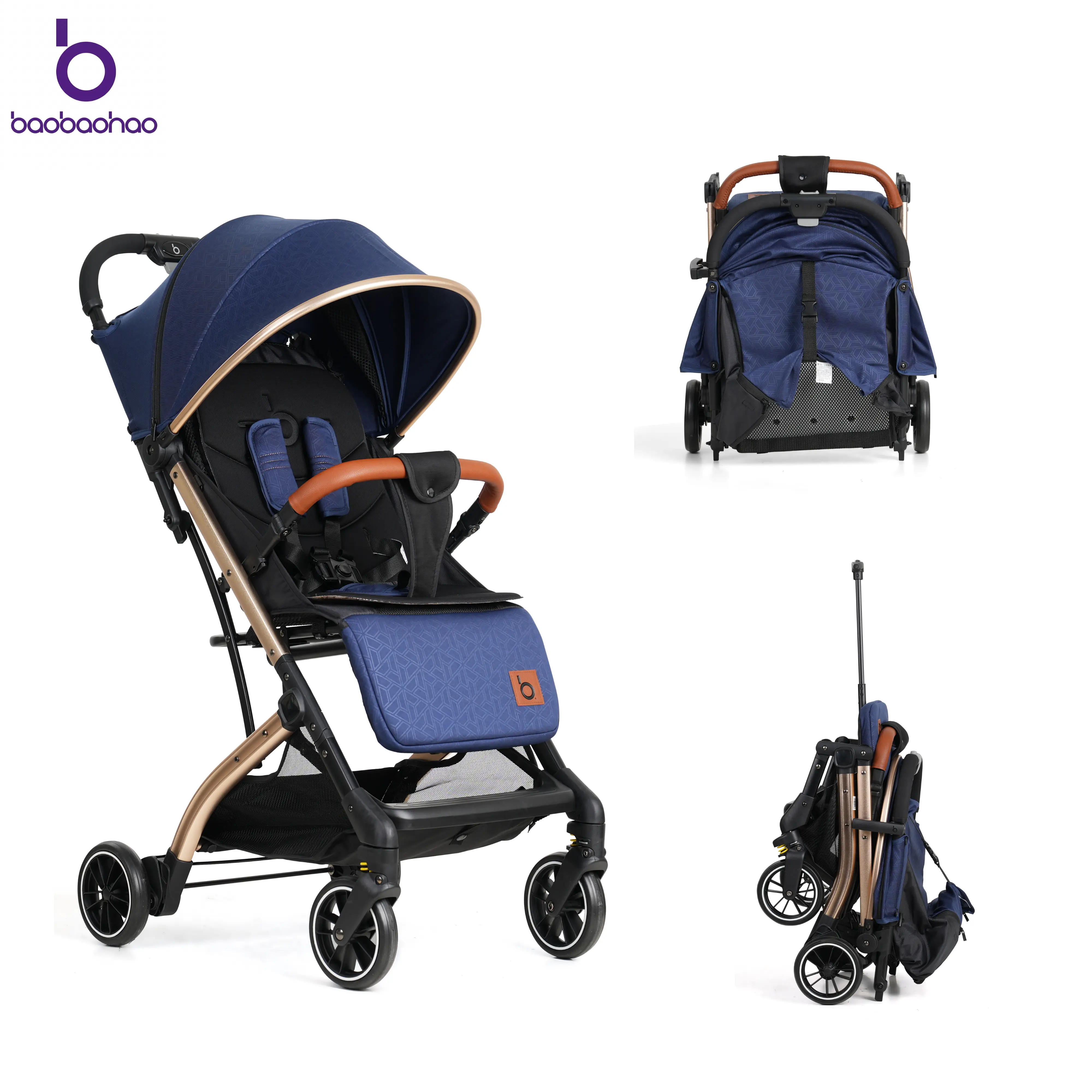 baobaohao QZ1 Unisex Portable Folding Travel Stroller for Infants, All-Season Pram with Windproof Canopy, Smooth EVA Wheels, 1-Hand Fold & Lie-Flat Recline