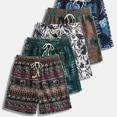 Men's Ethnic Pattern Drawstring Waist Baggy Shorts, Loose Casual Comfy Beach Paisley Shorts for Summer, Casual Athleisure Shorts, Hawaiian Beach Shorts, Lightweight Casual Shorts, Casual Wear Shorts