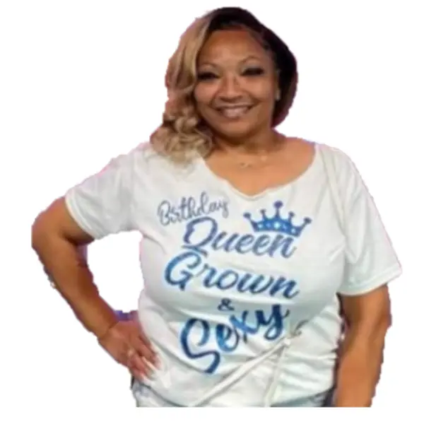 YEnvyMe Custom T-Shirt Birthday Queen Grown Sexy Crewneck Top for Women Casual Summer Short Sleeve Blue Glitter Vinyl Womenswear Squad