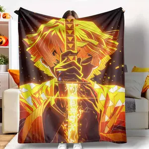 Anime Warrior Flannel Blanket, Demon Slayer Zenitsu Sword Print, Lightweight, Cozy, Warm, Perfect for Sofa, Bed, Travel, Camping, Outdoor Concerts, Game Room, Ideal Birthday or Holiday Gift for Anime Enthusiasts.