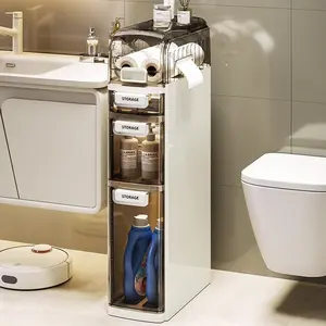GARVEE 4 Tier Slim Bathroom Storage Cabinet Bathroom Floor Cabinet Waterproof Narrow Storage Cabinet With Drawers Plastic Freestanding Narrow Storage Organizer for Bathroom, Living Room, Kitchen