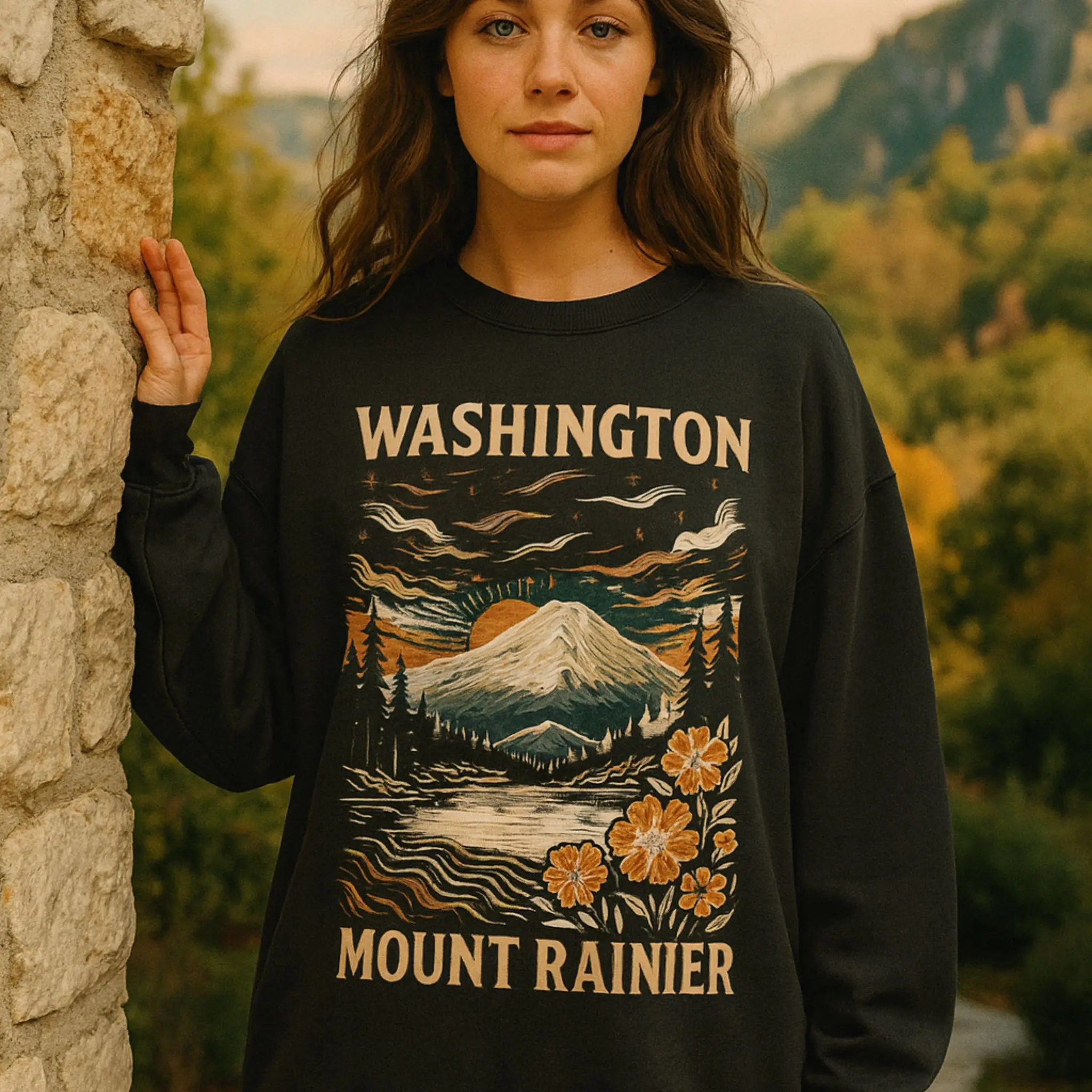 Mount Rainier Washington Sweatshirt | WA Crewneck Pullover | Mountain Long Sleeve | Gift for Him | Gift for Her | Vacation Destination Shirt