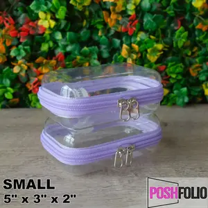 Poshfolio Hard Shell Clear Cases with Double Zipper - Perfect for Organizing at Home and On the Go Small 2 Pack Cover Organiser