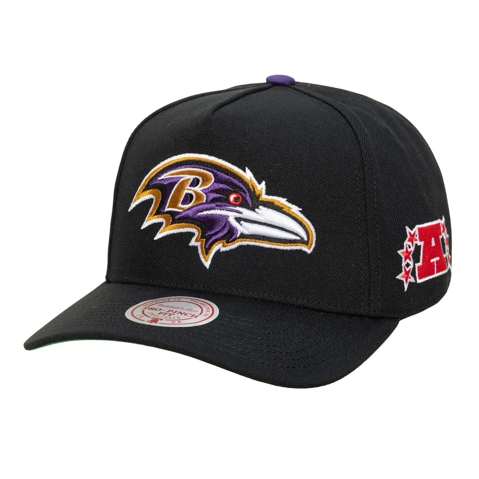 Baltimore Ravens Black Legendary Home Pro Pinch Snapback Hat NFL Throwback Cap Adjustable Fan Gear Mitchell & Ness