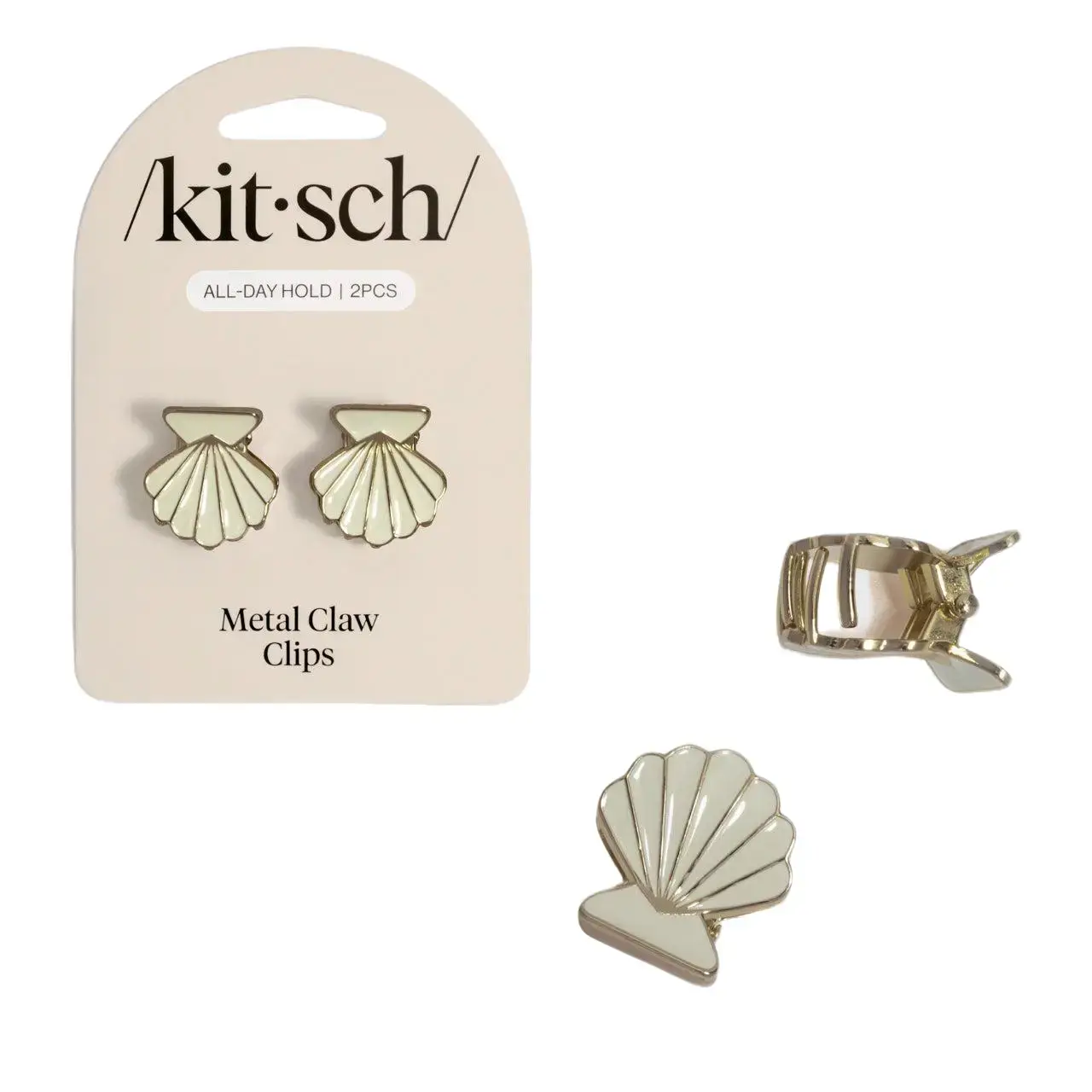 Gold & Pearlized Cream Metal Clam Shell Hair Clip Set Gold & Pearlized Cream Metal Clam Shell Hair Clip Set