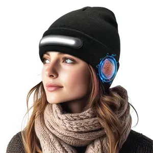 M1-BTD3 Knitted Hat-Shaped Bluetooth Headset with Rechargeable LED Light One-Touch Call Answering Wireless Music Player Shooting Fill Light Winter Warmth Audio Headphone