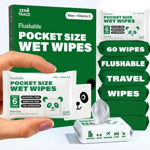 ZERO TRACE Pocket Size Flushable Wet Wipes – 100% Biodegradable Travel Wipes with Aloe + Vitamin E – Hypoallergenic, Fragrance-Free, Skin & Septic Safe On-The-Go Hygiene Essential