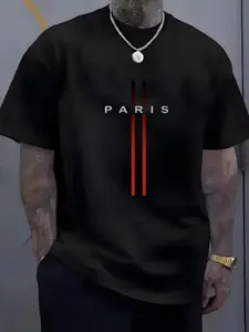 Summer New Line Paris Slogan T-Shirt, Casual Fitted Short Sleeve, Unisex Round Neck, Trendy Simple Design, China Made