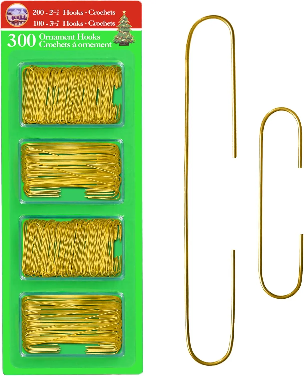 R’ND’s 300 Pack Ornament Hooks Christmas Tree Decorating Hangers- Metal Wire Ornament Hooks for Christmas Tree Decoration Hanging (Gold)