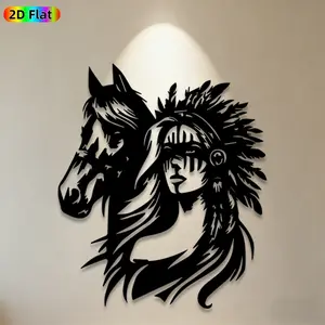 1pc Native American & Horse Metal Wall Art,Native American & Horse Statue Mural, Ideal Gift for New Year, Thanksgiving, Tribal Culture Enthusiasts,  Metal Wall Decor Wall Sculptures, Perfect for Living Room Wall & Garden Fence, Unique Home Decor