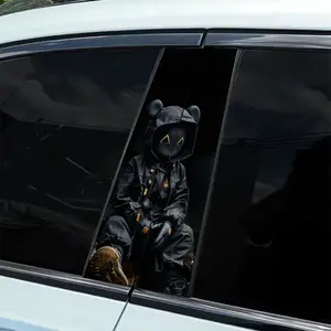 2-Piece ink-bottomed bear-shaped tide play Kuroshio pattern B-pillar sticker, waterproof, scratch-resistant, suitable for all models - cars, suitable for Audi, Honda, Mitsubishi, Ford, Volkswagen, BMW, Opel, Porsche, Citroen. Sedan, SUV, MPV, Car Decals