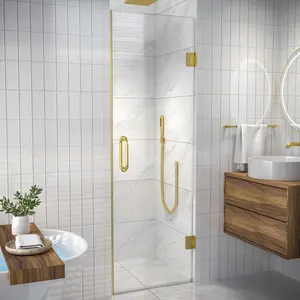 Valor 24"x72" Frameless Gold Glass Shower Doors with Seal Strip Parts and Handle, Glass Hinged Shower Door