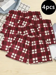 4-Pack Men's Plaid Boxers, Comfortable Breathable High-Quality Trunks, Casual Slim-Fit Underwear for Home, Sports, Swimming