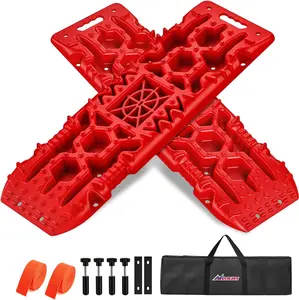 Nilight Recovery Off-road Traction Boards with Jack Lift Base  Tire Ladder Mats For 4WD 4X4 Mud Sand Snow with 2PCS Mounting kit Carry Bag 2 leashes (Red) Truck Accessories