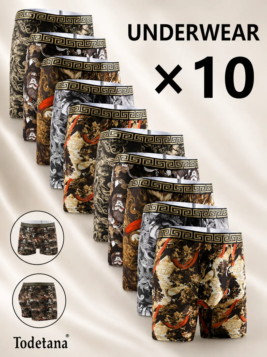 10-Pack Men's Boxer Briefs, All-Over Print Underwear for Men, Soft Breathable Lightweight Stretch Boxer Briefs, Regular Fit Athletic Underwear for Everyday Wear, Sports, Gym, Running, All Season
