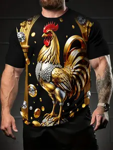 Men's 3D Digital Print Streetwear T-Shirt, Casual Fitted Short Sleeve Round Neck, 100% Polyester, Perfect Holiday Gift for Men