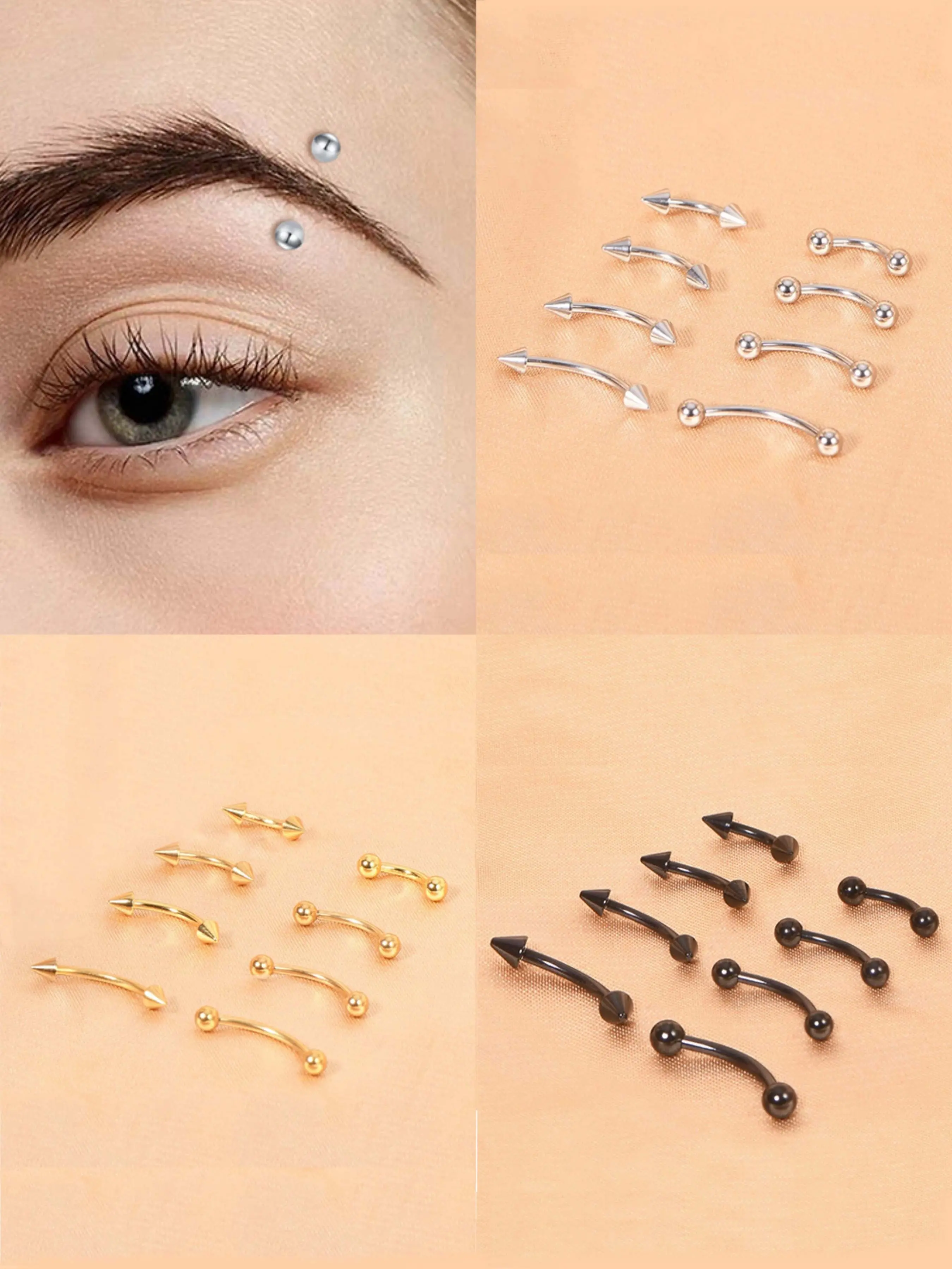 8Pcs Eyebrow Piercing Jewelry Curved Barbell Tiny Eyebrow Ring Eyebrow Studs Labret Lip Jewelry Side Labret Jewelry Ear Rook Navel Small Belly Button Ring 16g Septum Tusk Jewelry Nose Ring Jewelry