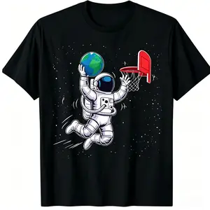 Astronaut Basketball Graphic T-Shirt Funny Space Sports Tee for Men & Women, Cool Galaxy Streetwear Outfit, Casual Summer Shirt for Game Day, TikTok Viral Basketball Fan Gift
