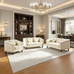 3-Piece White Microfiber Sofa Set, premium wear-resistant microfiber fabric, anti-pilling and breathable all year round. Fine stitching workmanship ensures long service life for daily family use.