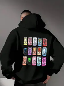 Black Monster Energy Can Claw Streetwear Hoodie, Pullover Unisex Graphic Racing Crossover Hoodie, Motocross Streetwear Hip Hop, Dirt Bike Fan Gear Cotton For Motor Fan, Fullsize S- 5XL