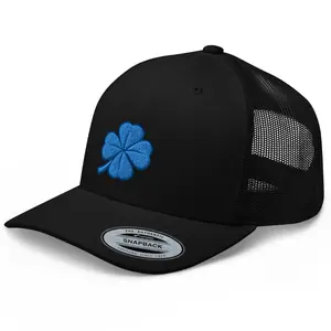 RIVEMUG Aqua Clover Curved Bill Trucker Hat Mid Crown Adjustable Four Leaf Lucky Cap