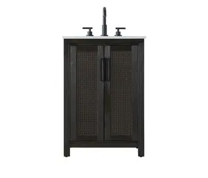 360 Stand 24 in. Single Transitional Bathroom Vanity with Shaker Panel, Caned Doors and Solid Wood Chocolate Oak Finish (Model VF29524CO), Bathroom Sink Cabinet
