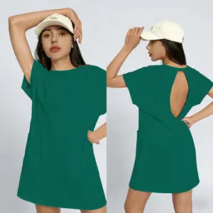Women's One-piece Dress Spring Summer New Fashion Casual Shirt Dress Short Sleeve Backless Short Skirt Trendy Dress with Pockets Womenswear Comfort