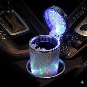 LED Car Ashtray, Portable Leak-Proof Smoke-Free Design, Detachable Easy Clean Ash Cup for Car SUV Vehicle Interior Smoking Accessory, Odorless Travel Ash Holder, Car Accessories