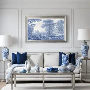 Blue White Decoration, Hamptons Ornament, Chinoiserie Art Print, Vintage Printing, Unframed, Room Decor, Toile De Jouy Wall Art Print, Horizontal Poster