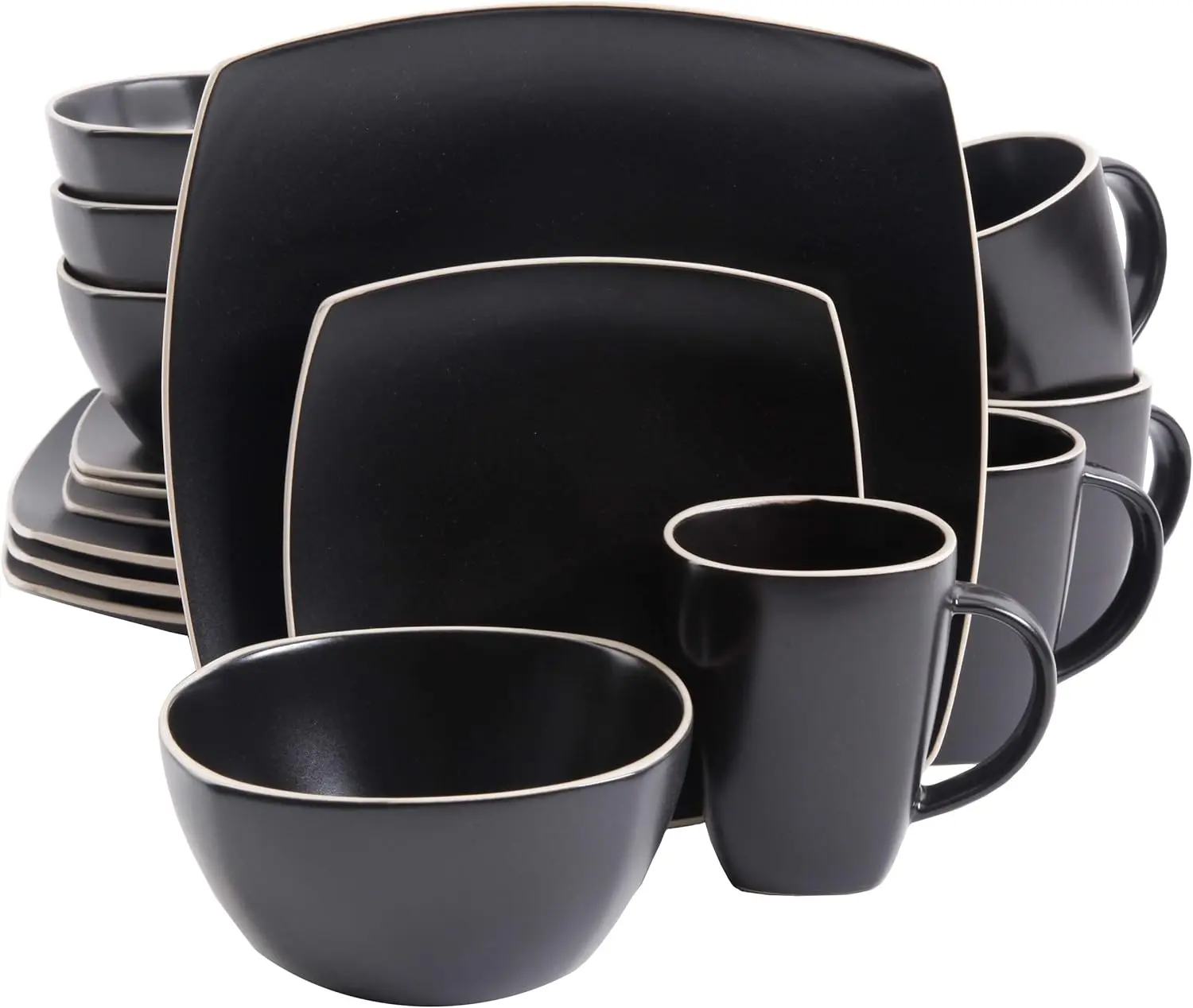 Gibson Home Soho Lounge Dinnerware Set, Service for 4 (16pcs), Matte Black