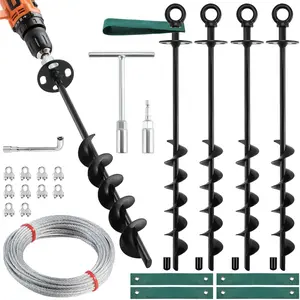18'' Ground Anchors Screw in Heavy Duty, Shed Anchor Kit with Straps & Steel  & Tools, Earth Anchors for Mobile , Carports, Swing Set, Tree, Trampoline - Secure Against High Winds(4)