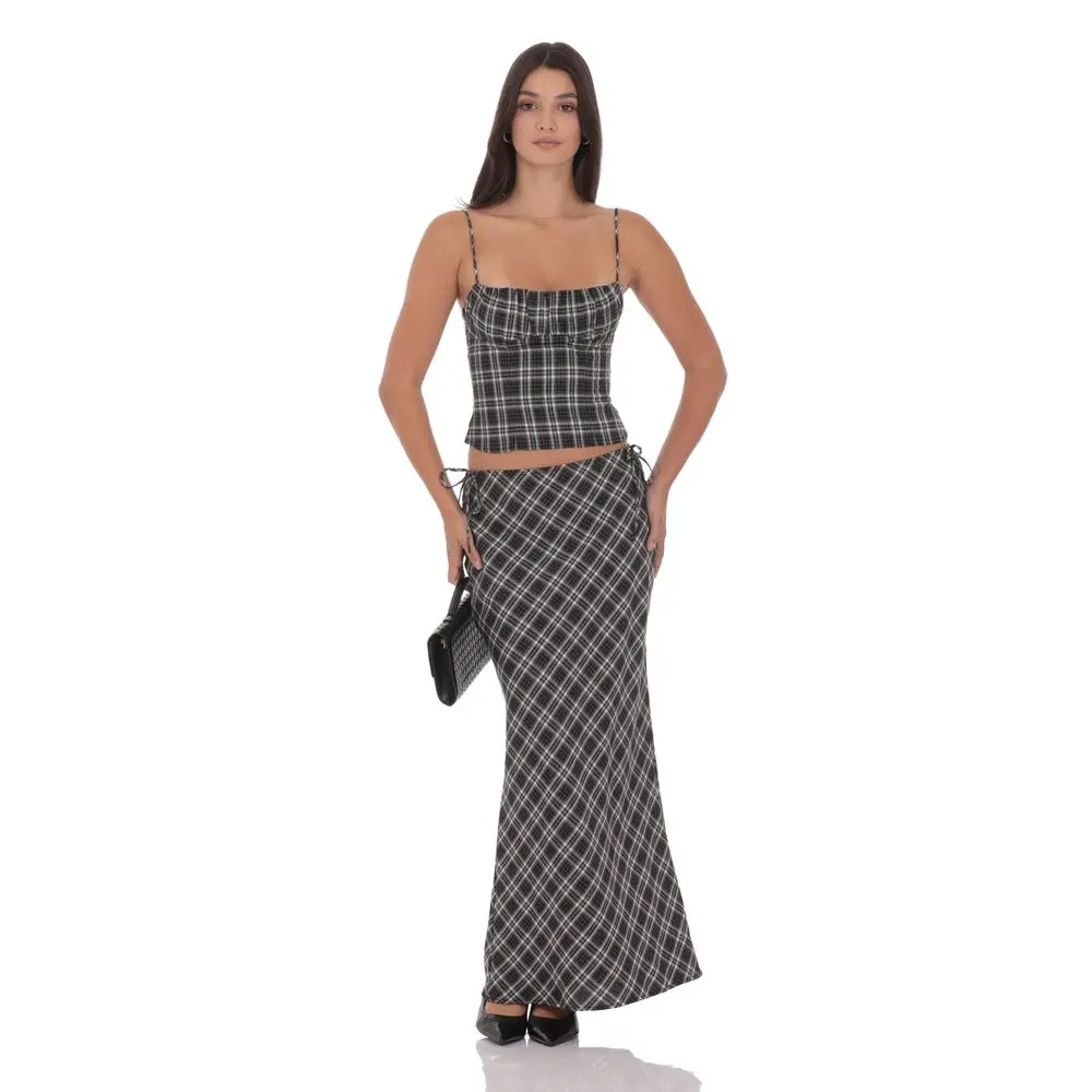Plaid Maxi Skirt in Black
