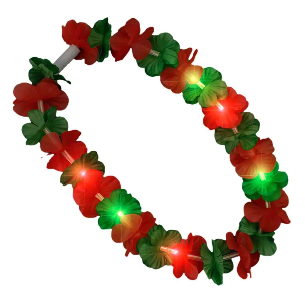 212 MAIN Light-Up Plastic Tropical Hawaiian Flower Christmas Lei Necklace - Red & Green, 31 Inches, 0.09 Lbs, Switch-Equipped LED Lights, Traditional Ornaments, Hawaiian Charm, Festive Decorations for Parties, Home Supplies