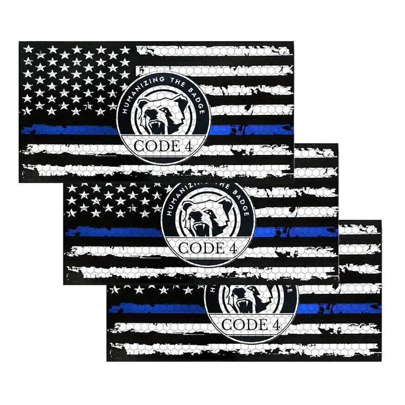 5-Pack Thin Blue Line American Flag Decal – Code 4, Police Support Car Sticker, Black & Blue, Made In USA