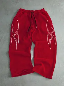 Lightning Graffiti Print Elastic Waist Sweatpants, Sports Casual Pants, Comfortable Retro Street Style Fitted Straight Pants for Fall & Winter, Perfect for Fashion Enthusiasts