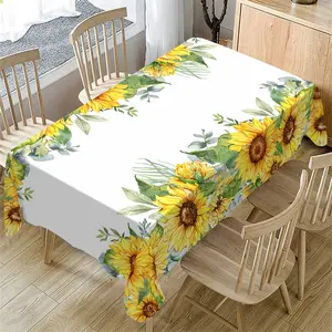 Rectangular Tablecloth, Summer Sunflower Floral Washable Tablecloth, Indoor Outdoor Use, Kitchen Dining Room Decor, Wedding Party Restaurant Picnic Camping Dinner Decoration
