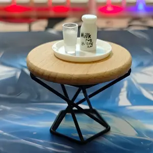 Miniature Room Decoration, Mini Living Room Ornaments, 4pcs (Small Round Table and Baby Bottle Set)