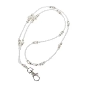 Pearls Bead Chain ID Badge Holder Lanyard Necklace with Magnetic Clasp