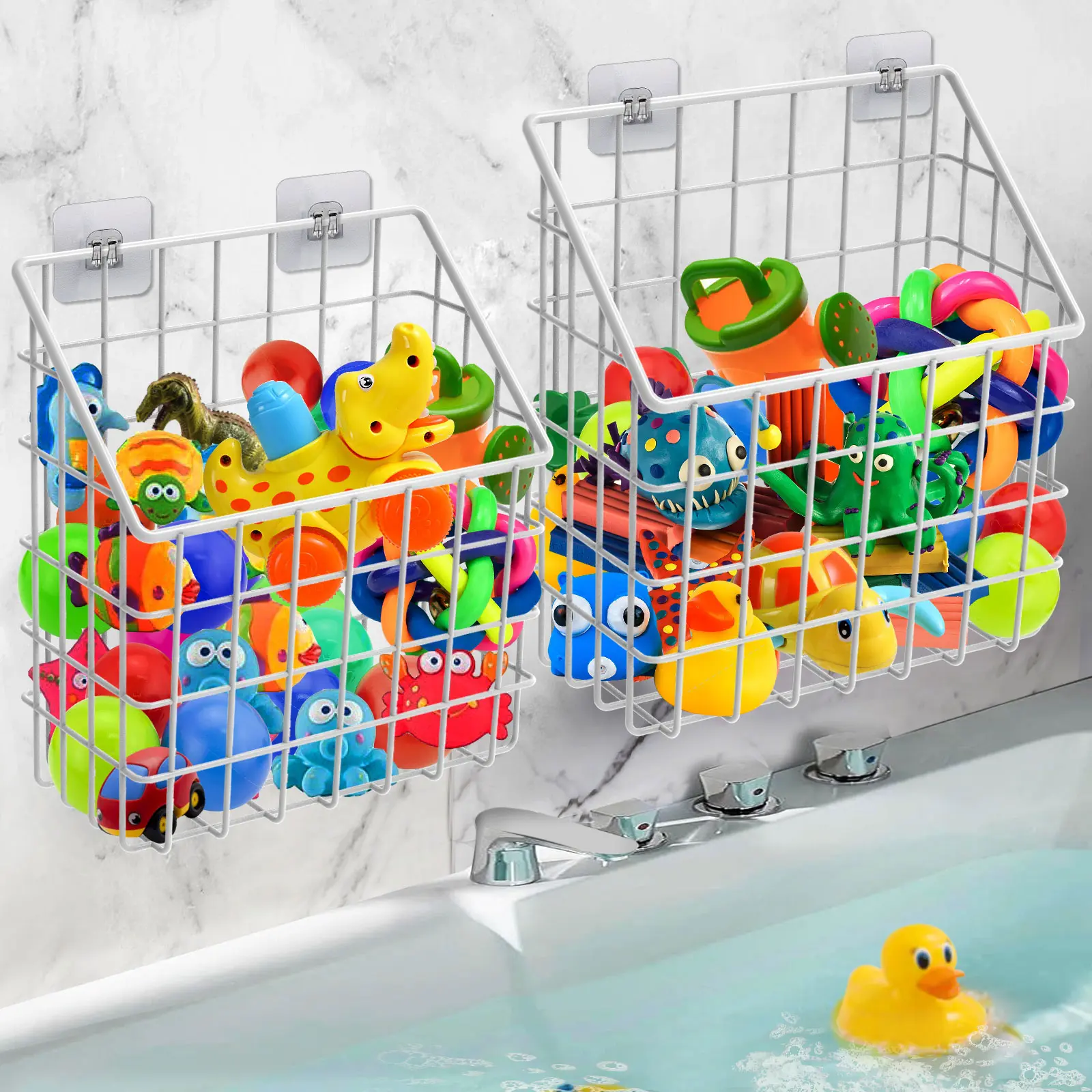 Greentainer 2-Pack Cute Frog Steel Wire Home Organizer Baskets - No-Drill Hangable Wall-Mounted Caddies, Rectangle 27.5cmx16.3cmx29cm for Nursery Bath Toy Storage, Vanity Use