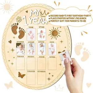 Baby First Year Growth Photo Display Board, Oval Wooden Milestone Frame, 1-12 Months Photo Record Board, Baby Memory Keepsake
