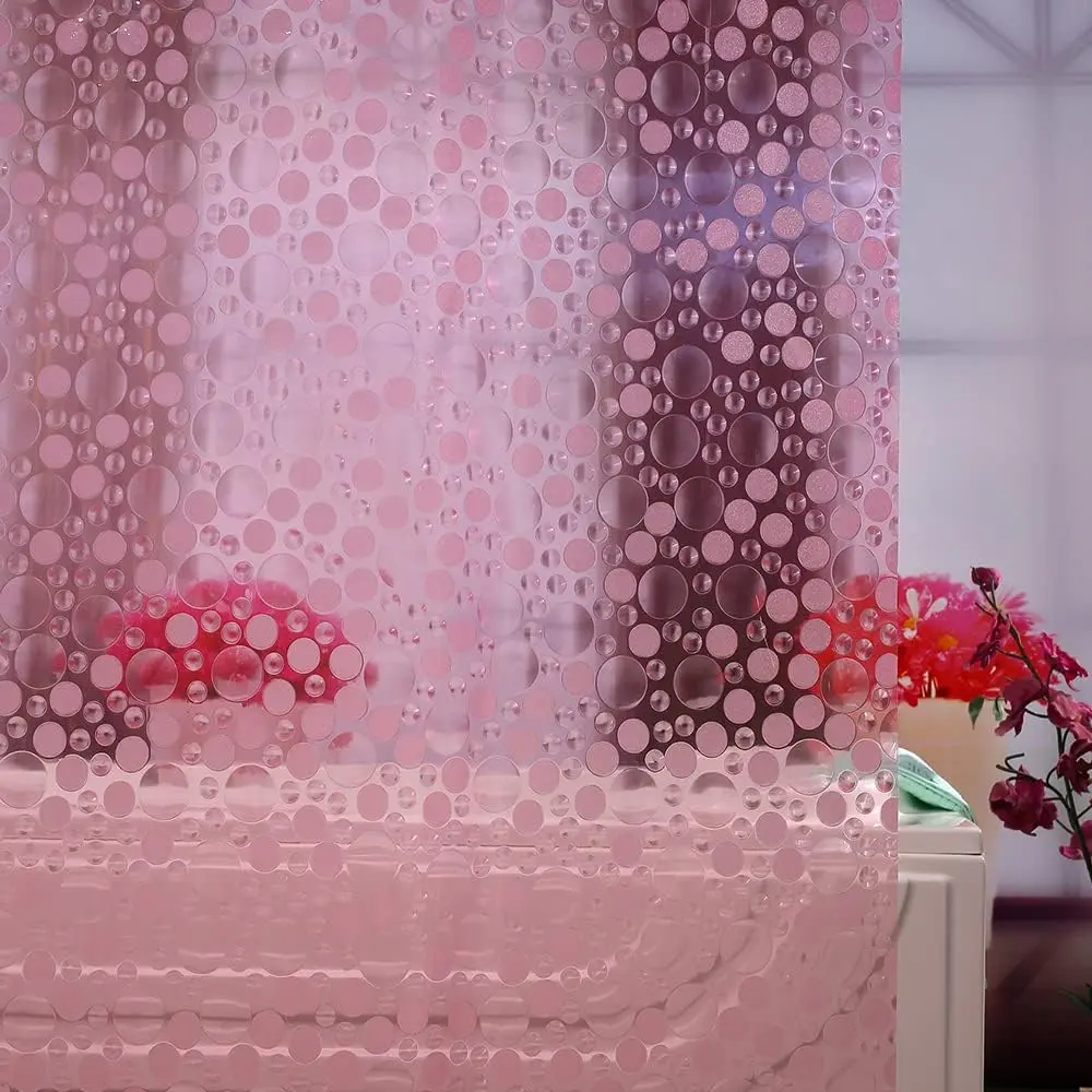 72x72 EVA Pink Pebble Print Water Repellent Thin Lightweight Plastic Shower Curtain Liner (Pack of 1), Bathroom Inner Curtain with Rustproof Metal Grommets, Weighted Magnetic Bottom (No Hooks)