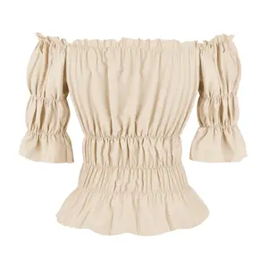 MILALEE Blouses for Women Off The Shoulder Renaissance Tops Medieval Pirate Shirt Gothic Smocked Boho Short Sleeve Halloween Gothic Party Outfit 6505-ZC