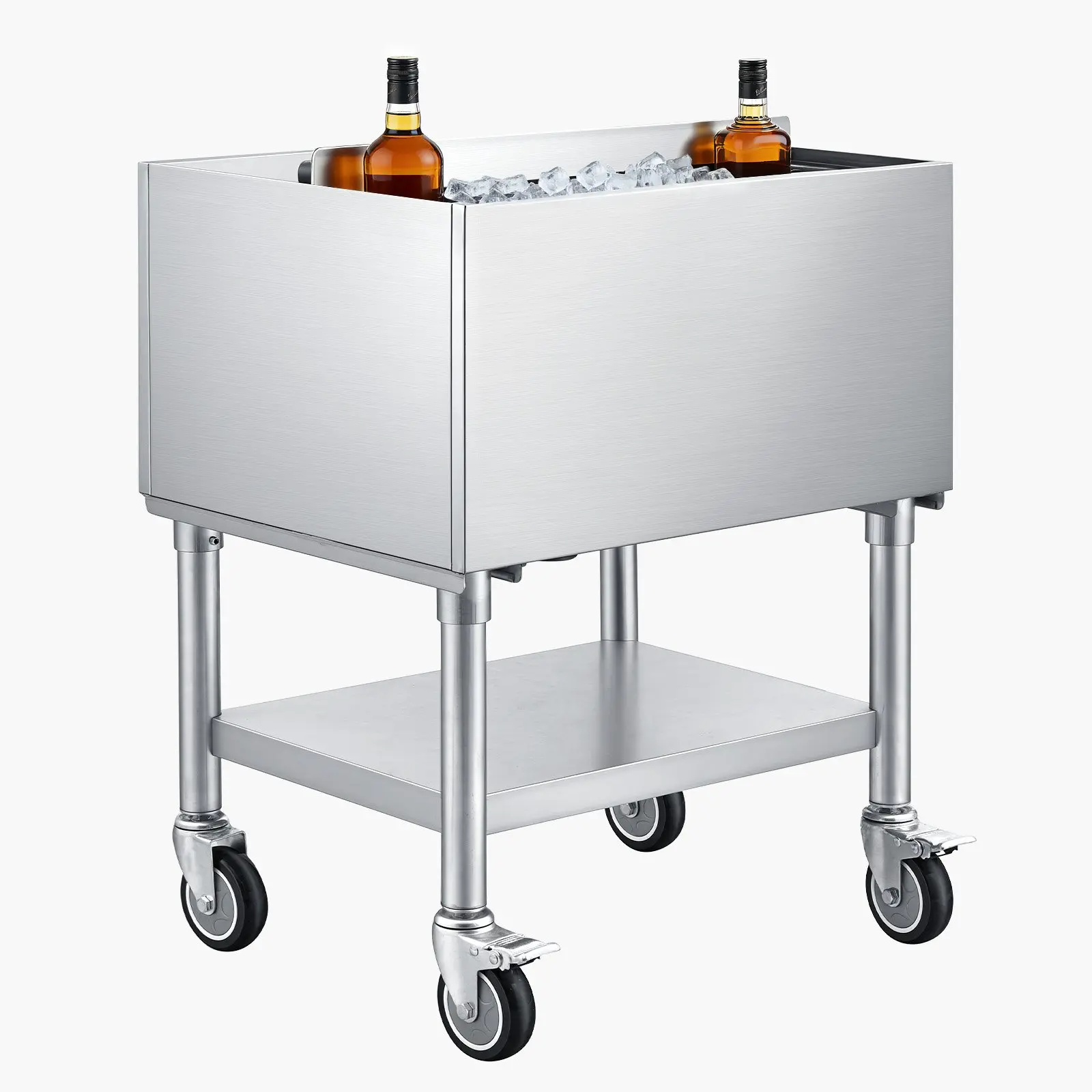 【DealsForYouDays】VEVOR Insulated NSF Certified Commercial Ice Bin, 65.1 Qt Max Capacity, 24x19x35 in Stainless Steel Ice Chest with Sliding Lid & Bottle Holders, Cooler Cart Cocktail Unit for Bars