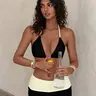 PEPPERMOLLY Women's 2-Piece Bikini Set - Halter Triangle Flattering Top, High-Waisted Smoothing Shorts - Full Outfit for Beach, Tropical Vacation Water Activities
