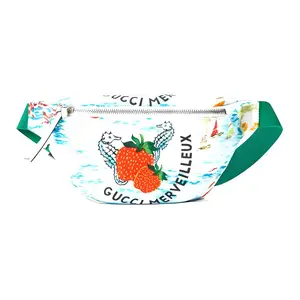 Gucci Strawberry Logo Print Green Recycled Nylon Waist Bag Chest Bag For Children