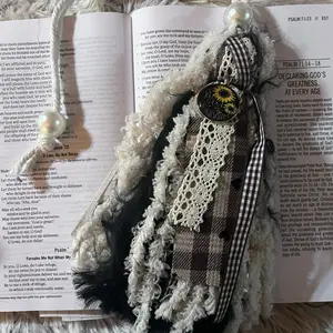 Bible Tassel Bookmark with Sunflower Charm and Plaid Ribbon Accents for Reading Enthusiasts