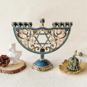 1 Piece David Star Hanukkah Candle Holder, Vintage Enamel Hollow Design, Perfect for Jewish Holidays and Religious Ceremonies, Home Decor & Table Display, Vintage Candle Stand